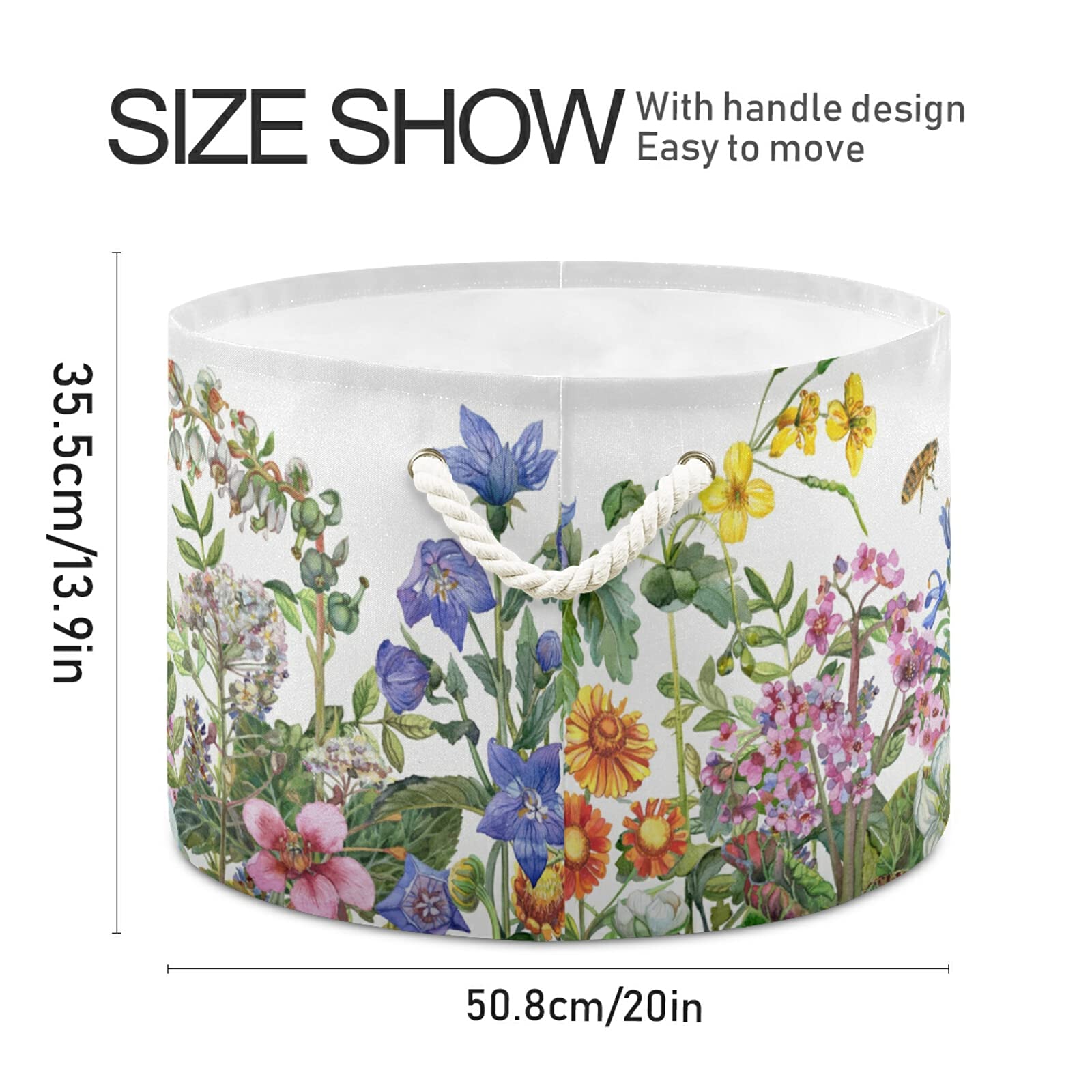 Wellday Cotton Rope Basket Wildflowers Baby Laundry Basket For Blankets Toys Storage Basket
